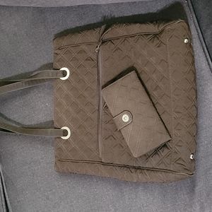 Quilted brown purse and wallet
